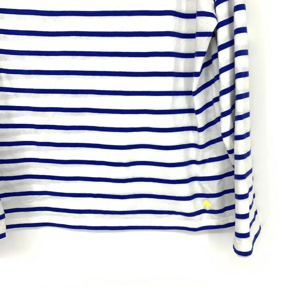 Kate Spade Boatneck Striped T-Shirt Womens Size Medium Long Sleeve Heart Graphic